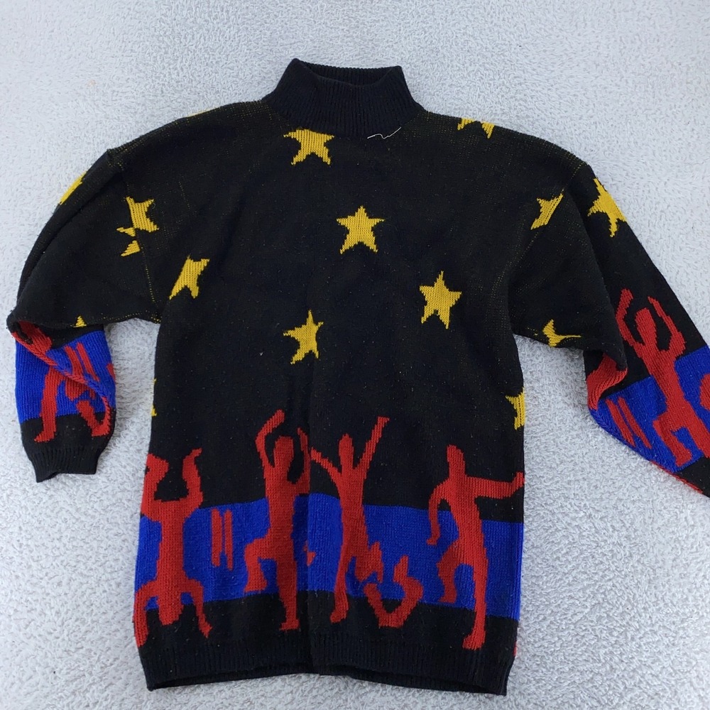 Vintage‎ 90s Stars Dancers Art Creative Force Knit Sweater Medium Cottagecore